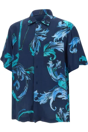 VERSACE Skjorte, Herre, Blå, XL, Barokmønster Blå Teal Skjorte