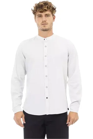 BALDININI Skjorte, Herre, Hvid, S, Linned, Elegant Mandarin Collar Skjorte