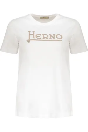 HERNO Top, Dame, Hvid, L, Bomuld, Logo Detail Bomulds T-shirt
