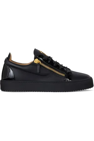 Giuseppe Zanotti Sko, Herre, Sort, 41 EU, Læder, Sort læder low-top sneakers med sidelås