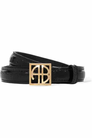 ANINE BING Tilbehør, Dame, Sort, M, Læder, Monogram Croco Præglet Læderbælte