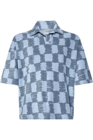 BONSAI Top, Herre, Blå, M, Uld, Blå V-hals Polo T-shirt