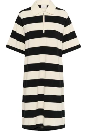 Kaffe Kjole, Dame, Sort, M, Uld, Stribet Polo Kjole Sort/Hvid