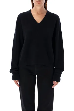 Rick Owens Strik, Dame, Sort, M, Uld, Sort V-hals Striktrøje Sweater Aw24