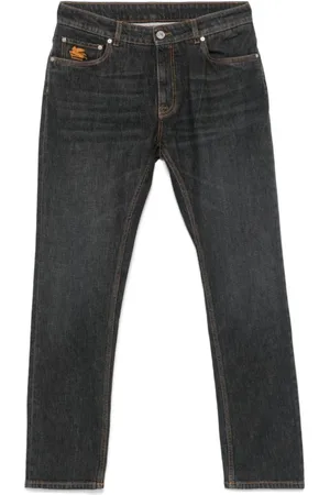 Etro Jeans, Herre, Grå, W34, Denim, Antracit Denim Jeans med Pegasus Motiv