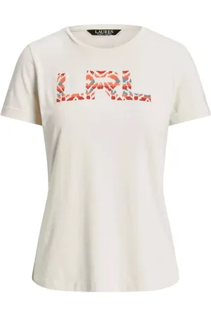 Ralph Lauren Top, Dame, Hvid, M, Hvid T-shirt med farverigt logo