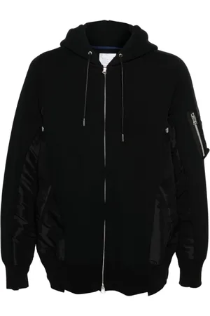 SACAI Sweathshirts & Hoodies, Herre, Sort, M, Bomuld, Sort Panel Hættetrøje med Lynlåslomme