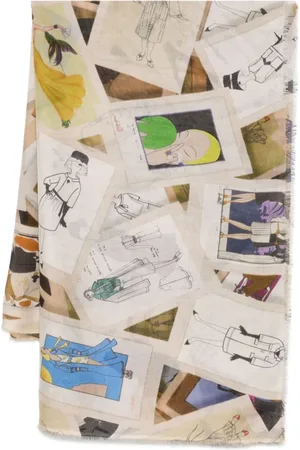 Faliero Sarti Tilbehør, Dame, Flerfarvet, ONE SIZE, MultiColour Tørklæde Skitsestil Print Frynsekant
