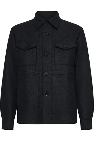 Harris Wharf London Jakke, Herre, Grå, 2XL, Charcoal Grey Virgin Wool Shirt Jacket