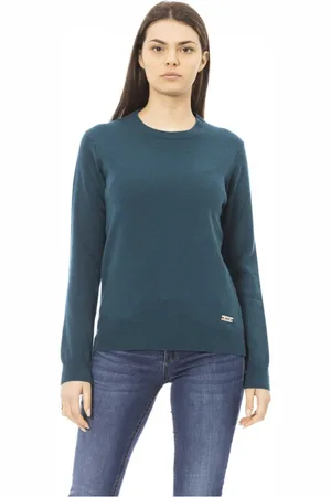 BALDININI Strik, Dame, Grøn, M, Uld, Langærmet Rundhalset Monogram Top