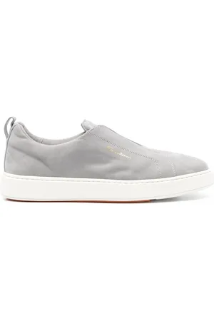 santoni Sko, Herre, Grå, 42 1/2 EU, Suede, Suede Laceless Sneakers