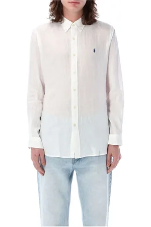 Ralph Lauren Skjorte, Herre, Hvid, XL, Linned, Skræddersyet linnedskjorte
