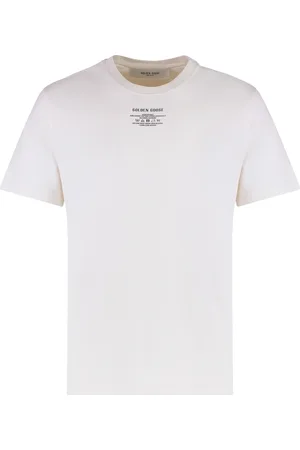 Golden Goose Top, Herre, Hvid, XL, Bomuld, Ribbet Crew-Neck Bomulds T-shirt