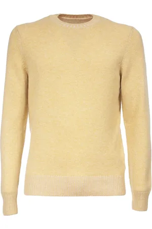 Gran Sasso Strik, Herre, Gul, 2XL, Cashmere, Cashmere Ribstrikket Crewneck Sweater