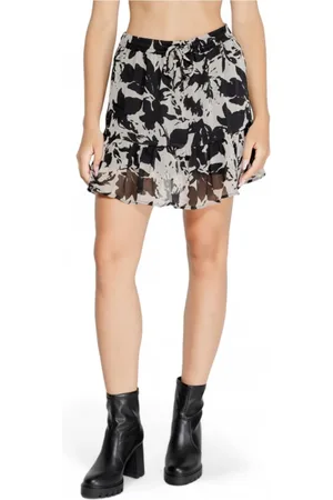 JACQUELINE DE YONG Nederdel, Dame, Sort, M, Uld, Blomstret Snøret Mini Nederdel