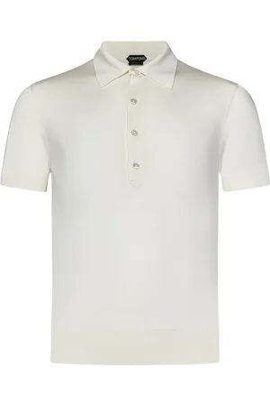 Tom Ford Top, Herre, Hvid, 2XL, Uld, Hvid kortærmet poloshirt