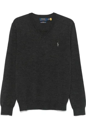 Ralph Lauren Strik, Herre, Grå, XL, Uld, V-hals Strik