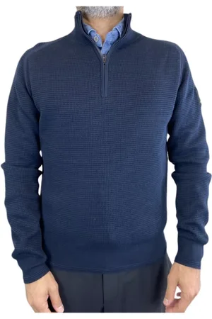 Belstaff Strik, Herre, Blå, 2XL, Uld, Navy Zip-Up Jersey Polo