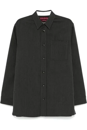 Gucci Skjorte, Herre, Grå, L, Uld, Grå Uld Skjorte Twill Vævning