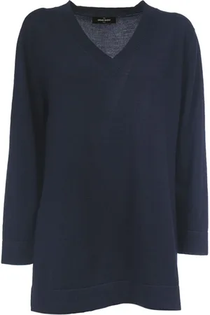 Gran Sasso Strik, Dame, Blå, 3XL, Uld, Virgin Wool Sweater med V-udskæring