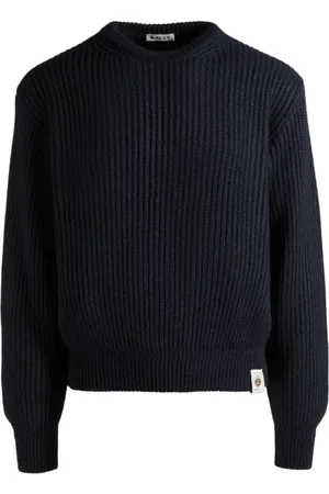 Bally Strik, Herre, Blå, M, Uld, Ribstrikket sweater med logo patch