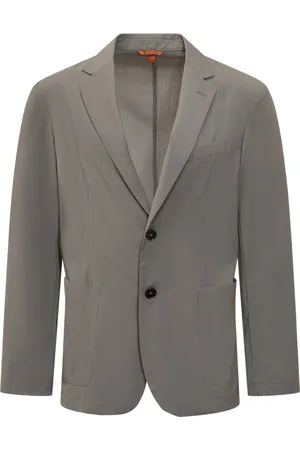 BARENA Jakke, Herre, Grå, L, Linned, Linned Blazer med enkelt række knapper