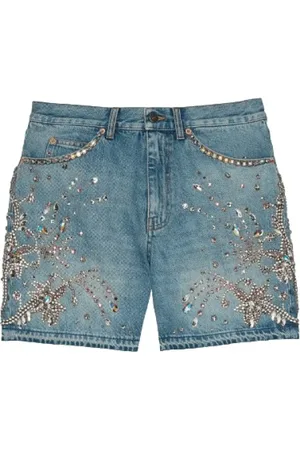 Gucci Shorts, Dame, Blå, W29, Denim, Denimshorts med krystaldetaljer