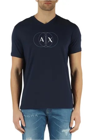 Armani Exchange Top, Herre, Blå, M, Bomuld, V-hals T-shirt
