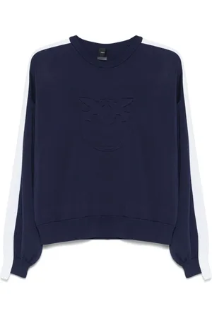 Pinko Strik, Dame, Blå, XS, Uld, Blå og hvid sweater Ss25