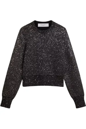 Golden Goose Strik, Dame, Sort, XS, Uld, Sequin Cropped Sweater Journey Collection