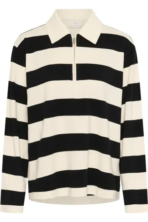 Kaffe Top, Dame, Sort, XL, Stribet Polo Bluse Sort/Hvid