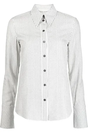 Golden Goose Bluser & Skjorter, Dame, Flerfarvet, XS, Uld, Hvid viskose skjorte med smalle sorte striber