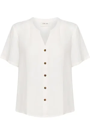 Cream Bluser & Skjorter, Dame, Hvid, S/M, Linned, Hvid Linned Skjorte V-Hals Bluse