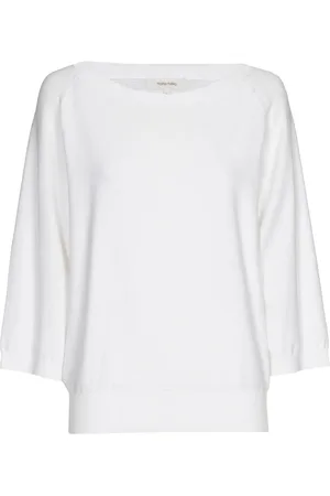 Marie Méro Strik, Dame, Hvid, 4XL, Bomuld, Hvid Bådhals Pullover