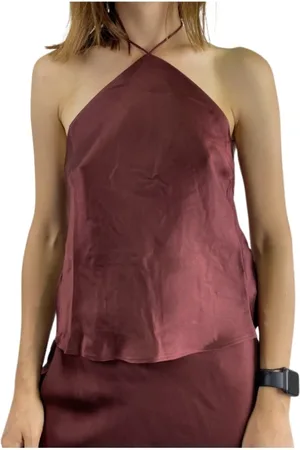 ANINE BING Top, Dame, Lilla, S, Satin, Satin Top med Sløjfe