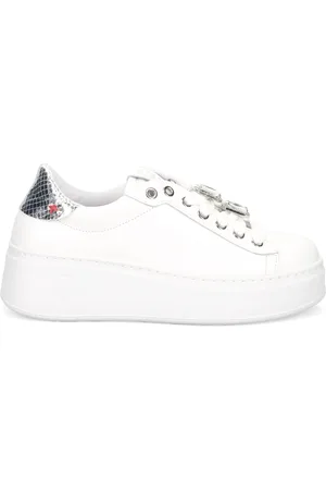 Gio+ Sko, Dame, Hvid, 36 EU, Læder, Hvide Kalveskinds Sneakers med Sølvdetaljer