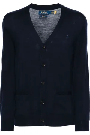 Ralph Lauren Strik, Herre, Blå, XL, Uld, Fin Strikket Cardigan