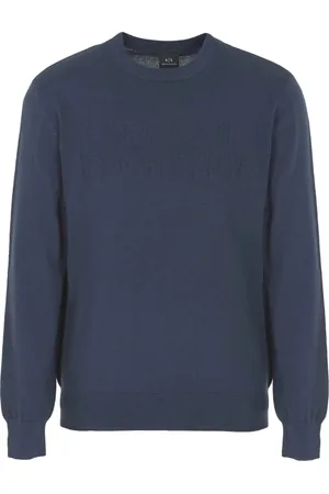 Armani Exchange Sweathshirts & Hoodies, Herre, Blå, S, Uld, Rundhals-pullover i uldblanding