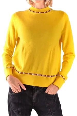 Givenchy Strik, Dame, Gul, S, Uld, Gul Rundhalset Pullover Fw18