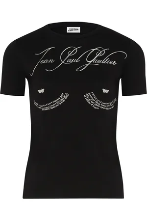 Jean Paul Gaultier Top, Dame, Sort, L, Bomuld, Sort Tattoo Poem T-shirt Slim Fit