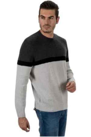 Gran Sasso Strik, Herre, Grå, 2XL, Uld, Tyk, Trikolore Rundhalset Sweater