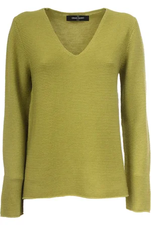 Gran Sasso Strik, Dame, Grøn, XL, Uld, Uldsweater med V-hals