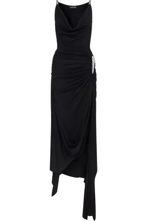 DAVID KOMA Kjole, Dame, Sort, XS, Krystal Claw Detalje Asymmetrisk Midi Kjole
