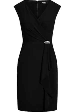 Ralph Lauren Kjole, Dame, Sort, XS, Polyester, Kort Stretch Jersey-Cocktailkjole