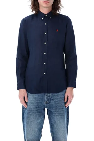 Ralph Lauren Skjorte, Herre, Blå, S, Linned, Custom Fit Linnedskjorte