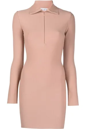 Alaïa Kjole, Dame, Lyserød, S, Mini-kjole med lynlås i halsen, Powder