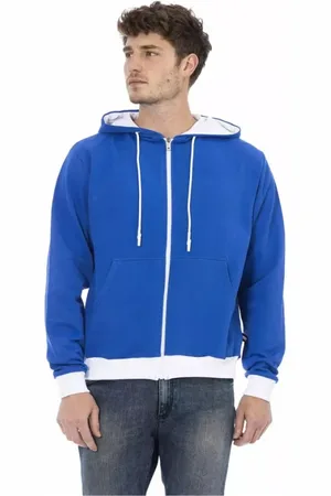 BALDININI Sweathshirts & Hoodies, Herre, Blå, 3XL, Uld, Luksuriøs blå uldhættetrøje med logo bagpå