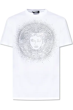 VERSACE Top, Herre, Hvid, 2XL, Bomuld, T-shirt med skinnende applikationer