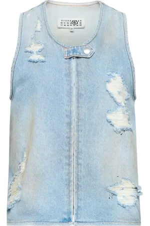 Maison Margiela Top, Dame, Blå, S, Klar Blå Sweater med Distressed Effekt