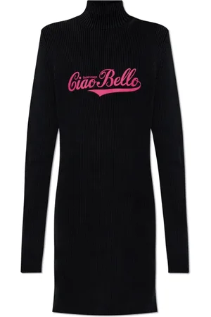 Balenciaga Kjole, Dame, Sort, S, Bomuld, Ciao Bello Ribstrikket Rullekravekjole